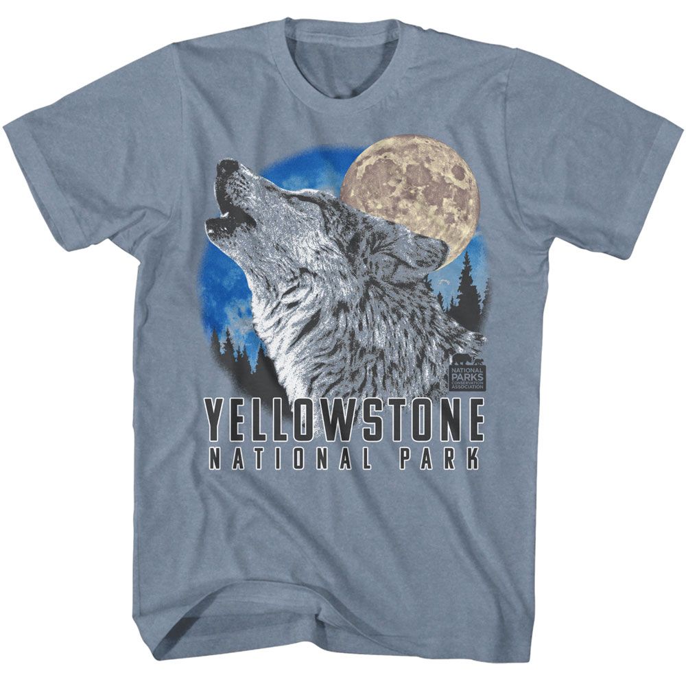 NPCA-YNP HOWLING WOLF-INDIGO HEATHER ADULT S/S TSHIRT