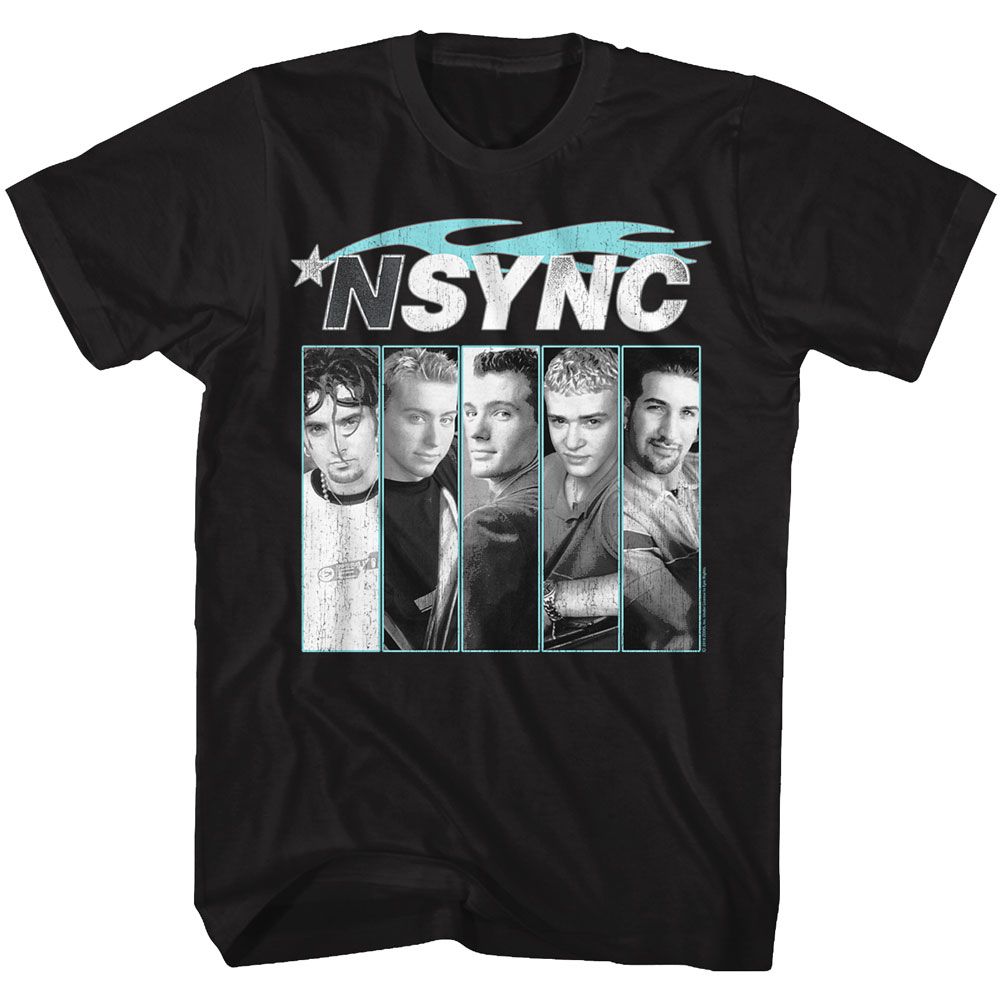 NSYNC-BLUE FLAME-BLACK ADULT S/S TSHIRT