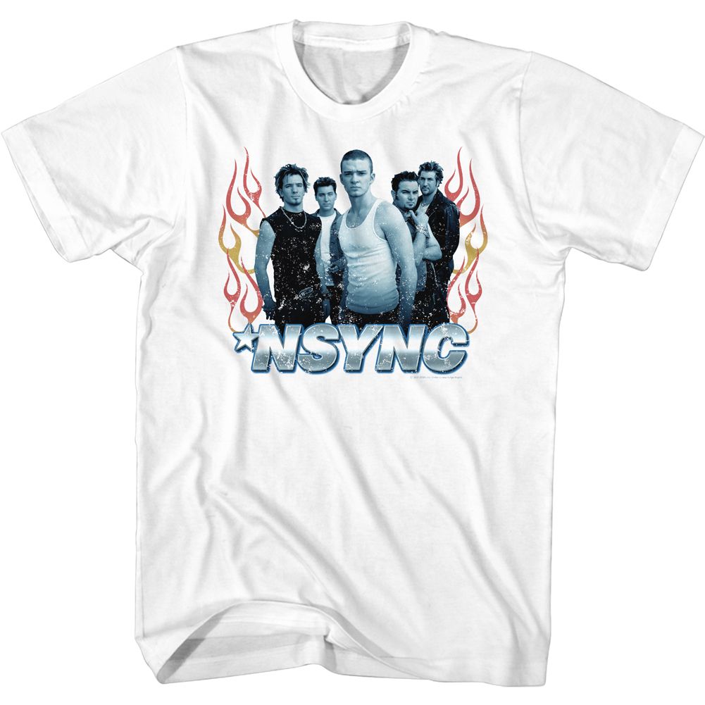 NSYNC-FLAMES-WHITE ADULT S/S TSHIRT