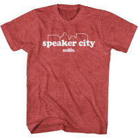 Thumbnail for OLD SCHOOL-SPEAKER CITY-RED HEATHER ADULT S/S TSHIRT