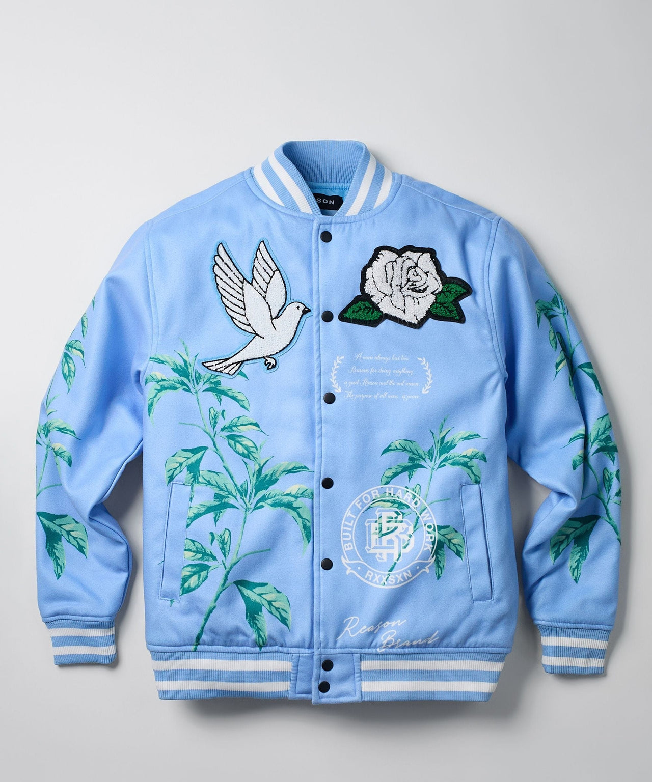 Dove Chenille Patched Embroidered Varsity Jacket