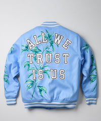 Thumbnail for Dove Chenille Patched Embroidered Varsity Jacket