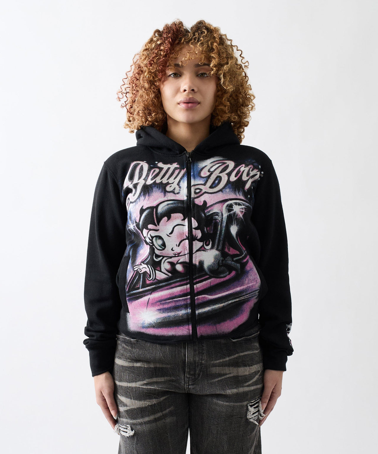 Women Betty Boop Airbrush Full Zip Hoodie