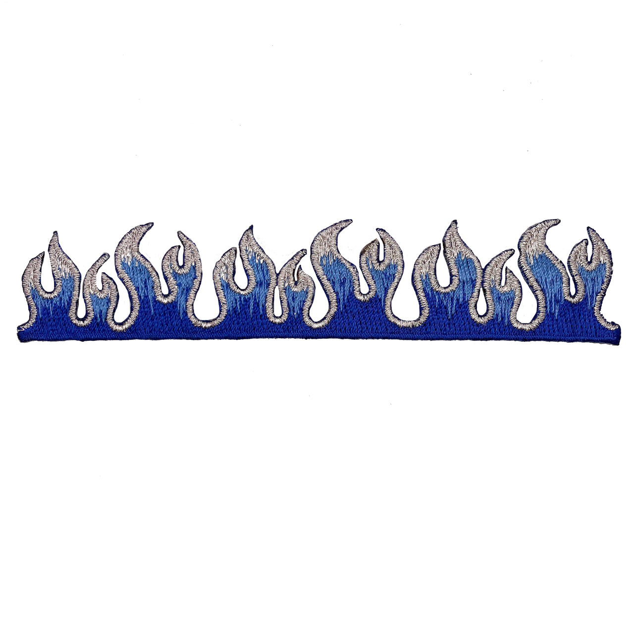 Flames Blue  Silver 5"x1" Patch - 3 pc prepack