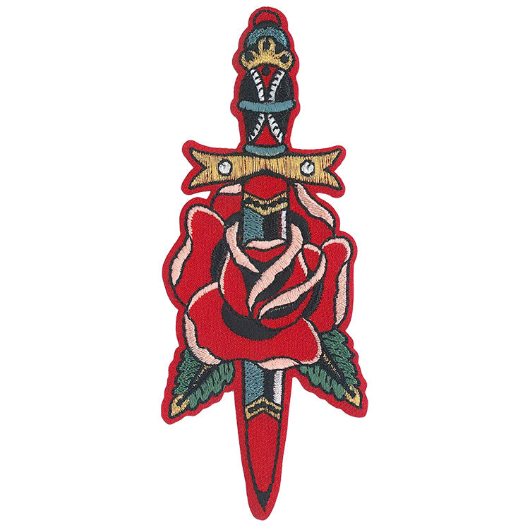Traditional Rose  Knife Tattoo 1.8"x4.5" Patch - 3 pc prepack
