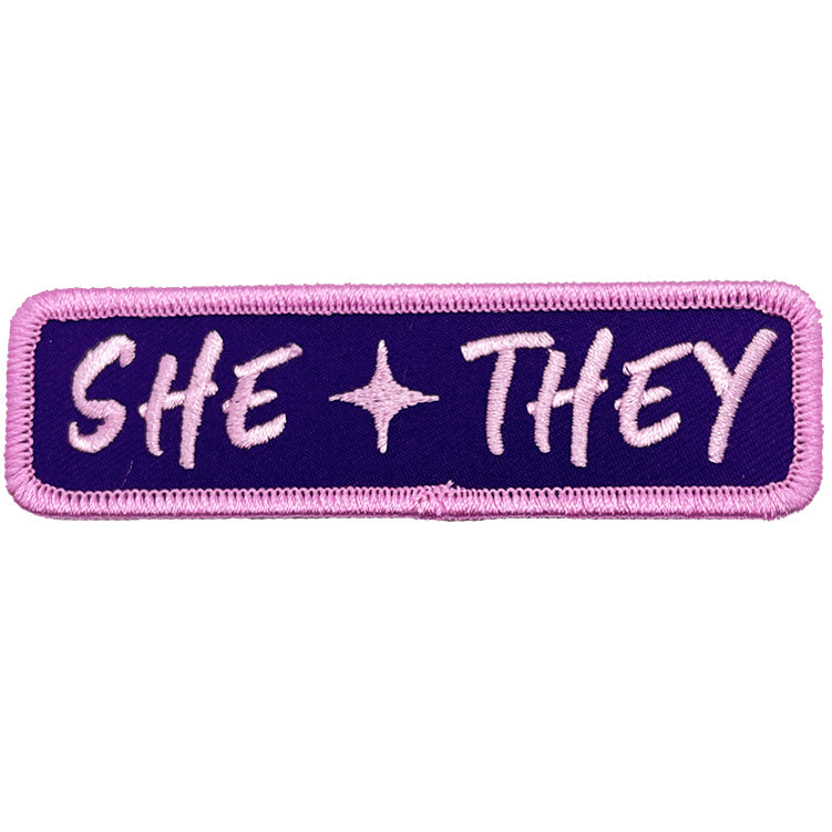 LGBTQ+ She/They Pronouns 4"x1.2" Patch - 3 pc prepack