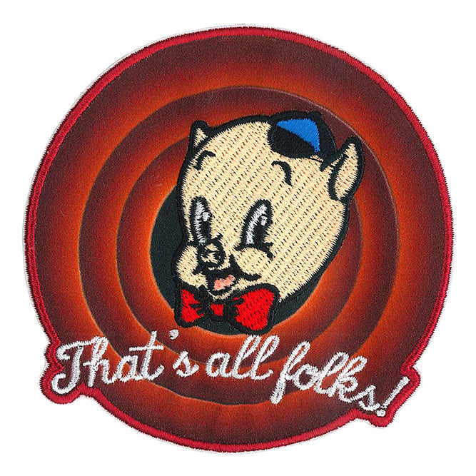 Looney Tunes Porky Pig That's All Folks! 4"x4" Patch - 3 pc prepack