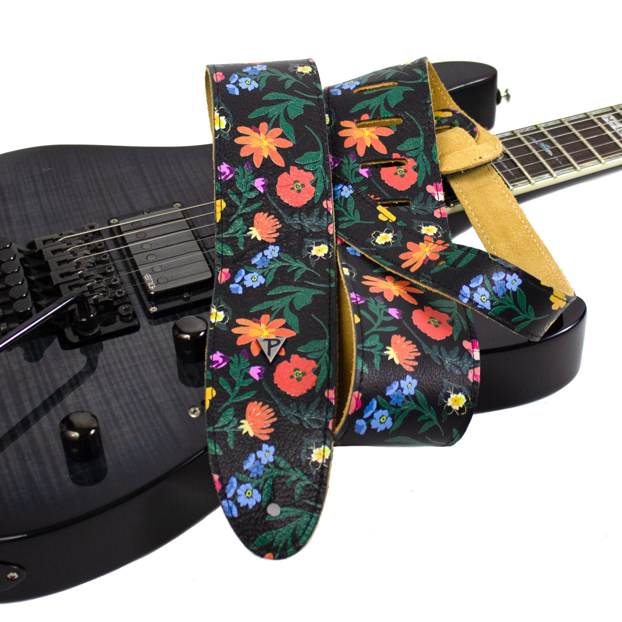 THE BOHO SERIES: DIRECT TO GARMENT LEATHER CASUAL FLORAL PRINT Guitar Strap