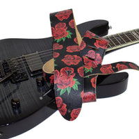 Thumbnail for THE BOHO SERIES: DIRECT TO GARMENT LEATHER RED ROSE PRINT Guitar Strap