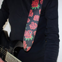 Thumbnail for THE BOHO SERIES: DIRECT TO GARMENT LEATHER RED ROSE PRINT Guitar Strap