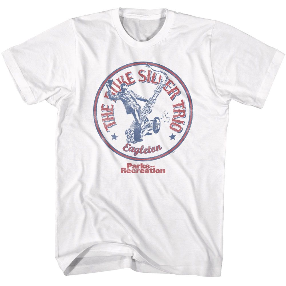 PARKS AND RECREATION-DUKE SILVER TRIO-WHITE ADULT S/S TSHIRT