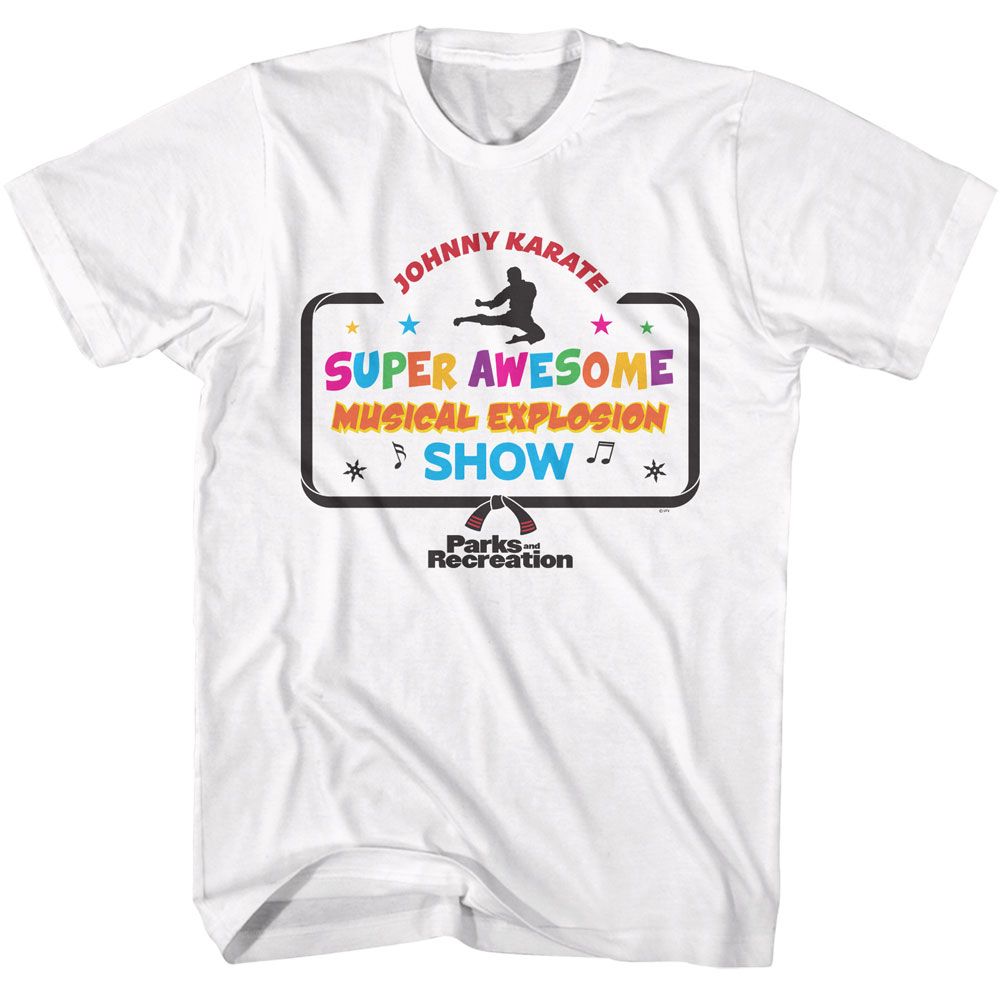 PARKS AND RECREATION-JOHNNY KARATE SHOW LOGO-WHITE ADULT S/S TSHIRT