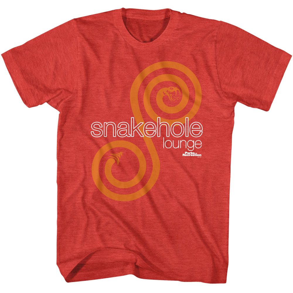 PARKS AND RECREATION-SNAKEHOLE LOUNGE LOGO-RED HEATHER ADULT S/S TSHIRT