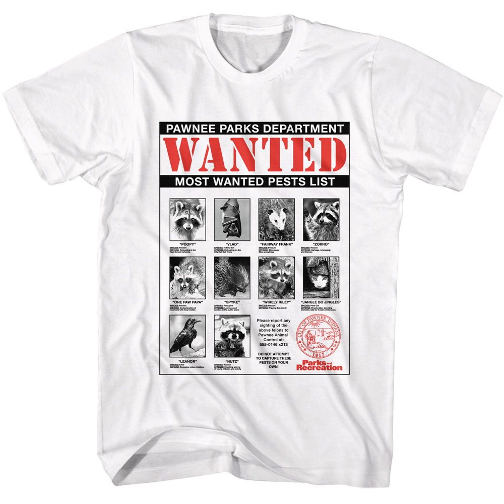 PARKS AND RECREATION-WANTED-WHITE ADULT S/S TSHIRT