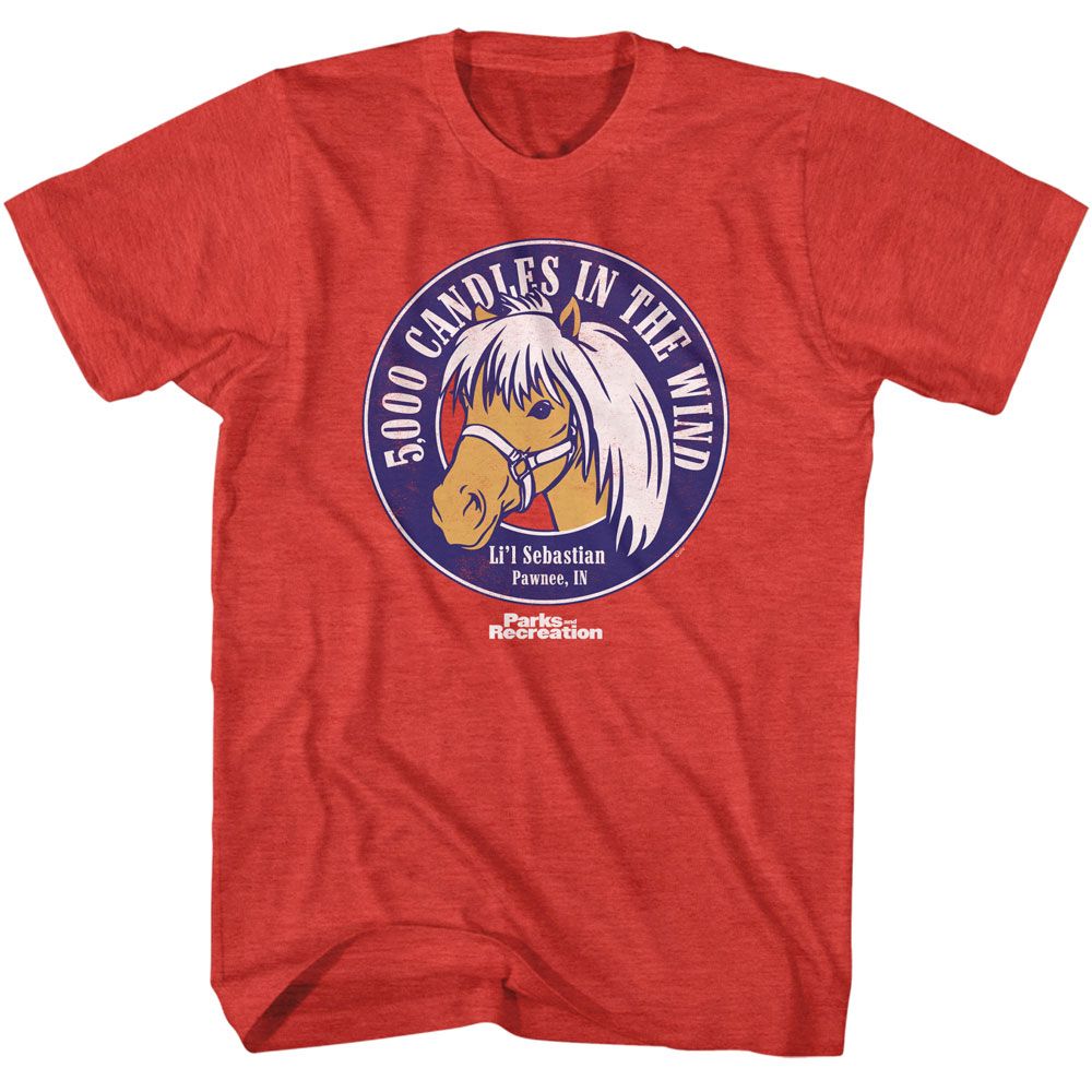 PARKS AND RECREATION-500 CANDLES LIL SEBASTIAN-RED HEATHER ADULT S/S TSHIRT