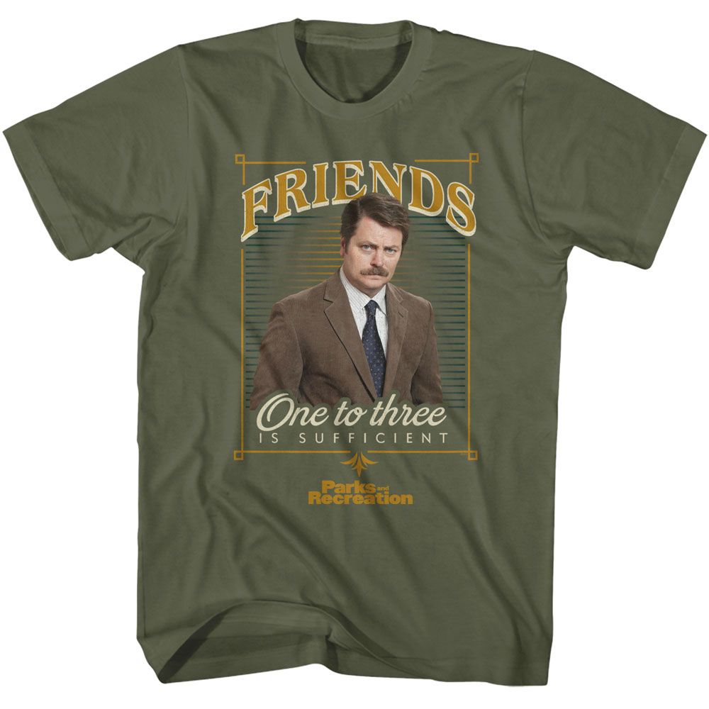 PARKS AND RECREATION-PARKS AND RECREATION ONE TO THREE IS SUFFICIENT-MILITARY GREEN ADULT S/S TSHIRT