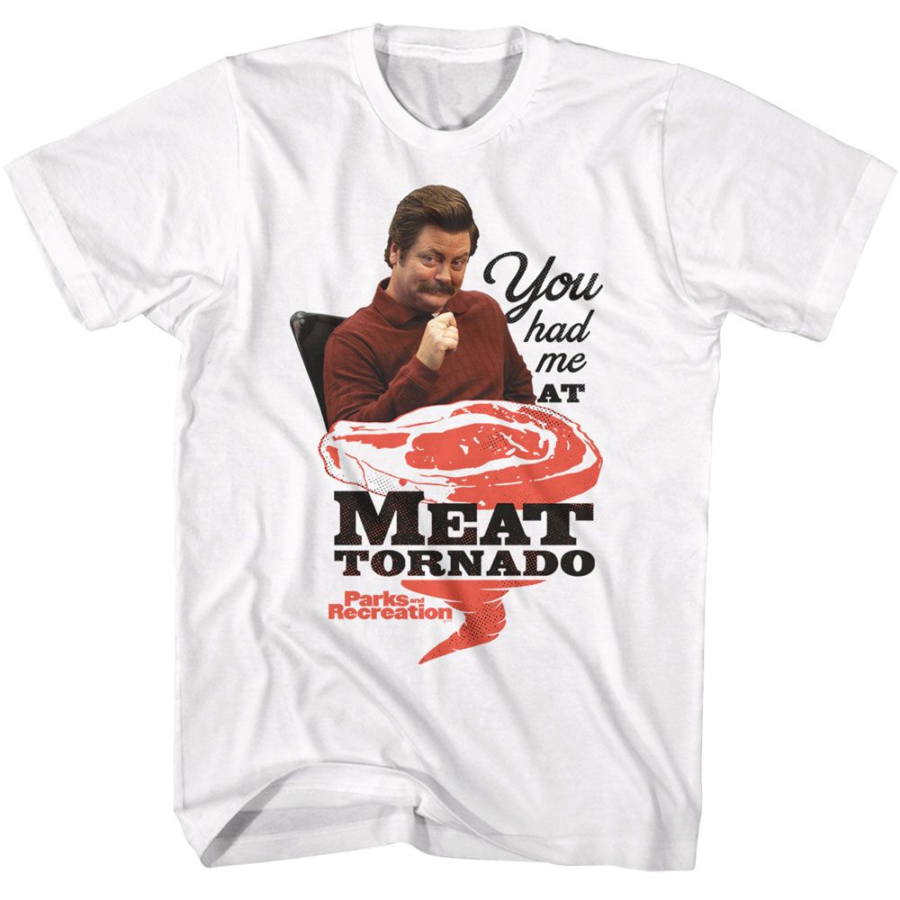 PARKS AND RECREATION-PARKS AND RECREATION MEAT TORNADO-WHITE ADULT S/S TSHIRT