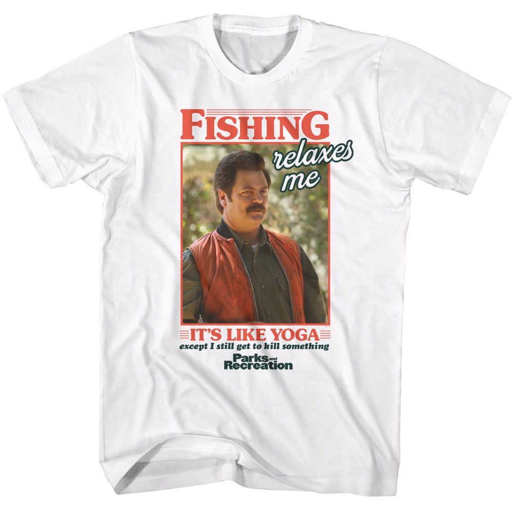 PARKS AND RECREATION-PARKS AND RECREATION ITS LIKE YOGA-WHITE ADULT S/S TSHIRT