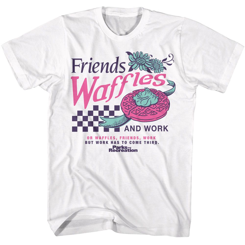 PARKS AND RECREATION-PARKS AND RECREATION FRIENDS WAFFLES WORK-WHITE ADULT S/S TSHIRT