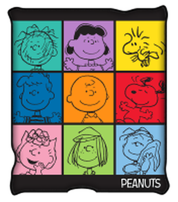 Peanuts Character Multicolor Grid 45" x 60" Raschel Throw – 12 pc ppk ($12.50 each)