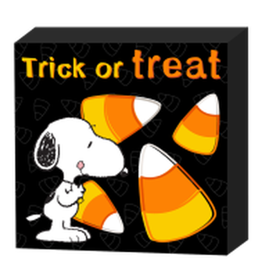 Peanuts Halloween Candy Corn Trick or Treat  6" x 6" x 1.5" Box Wall Sign – 16 pc ppk ($4.25 each)
