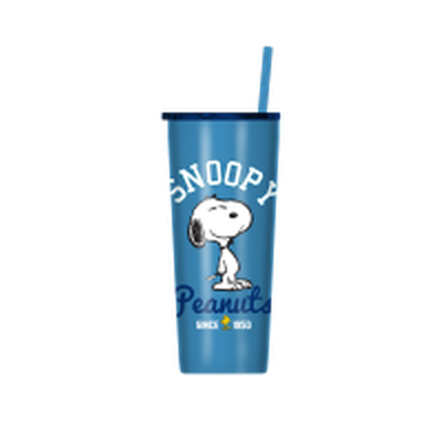 Peanuts Snoopy Collegiate  22oz Double Walled Stainless Steel Tumbler w Straw – 12 pc ppk ($12.50 each)