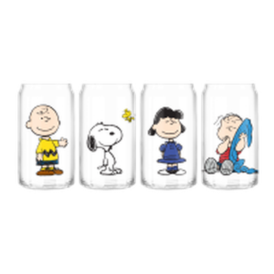 Peanuts Charlie Snoopy Linus Lucy  4pc 16oz Can Glass Set – 8 pc ppk ($14.50 each)