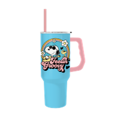 Peanuts Feelin' Groovy 40oz Stainless Steel Tumbler w Handle – 12 pc ppk ($13.75 each)