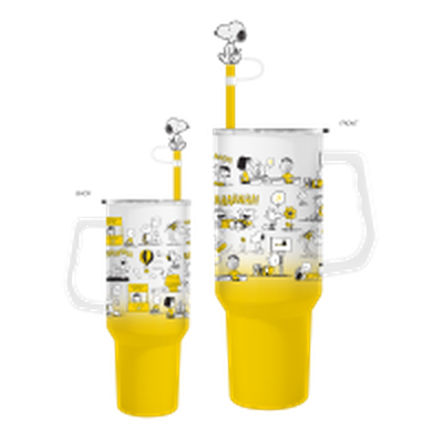 Peanuts Multi Pose Yellow Character Pattern Ombre Stainless Steel Tumbler with Straw Cover Cap, Lid, Straw and Handle - 40 oz – 12 pc ppk ($15.00 each)