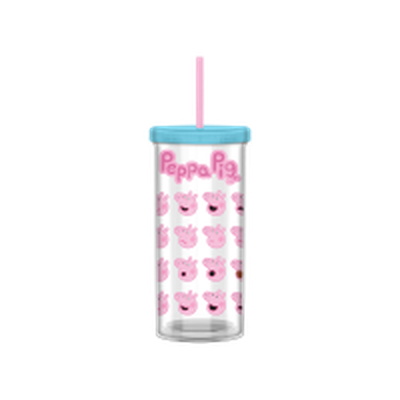 Peppa Pig Faces Stacked  20oz Plastic Tall Cold Cup w/ Lid and Straw – 12 pc ppk ($5.25 each)