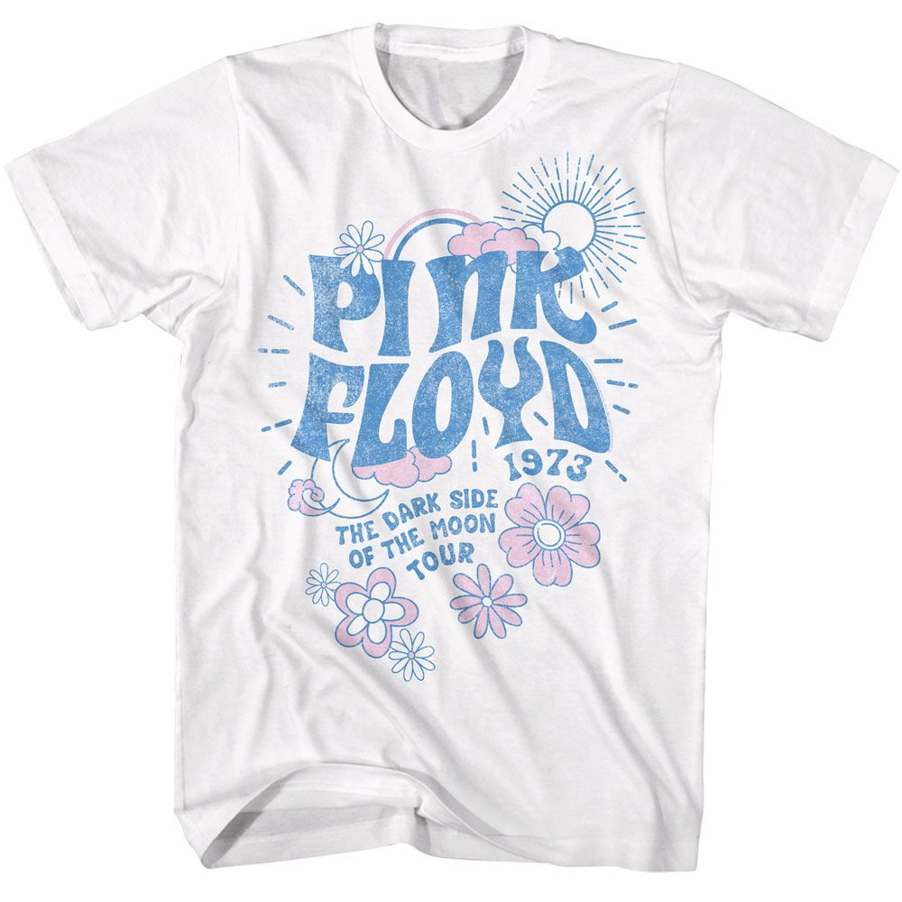 PINK FLOYD-PINK FLOYD DARK SIDE TOUR FLORAL AND SUN-WHITE ADULT S/S TSHIRT