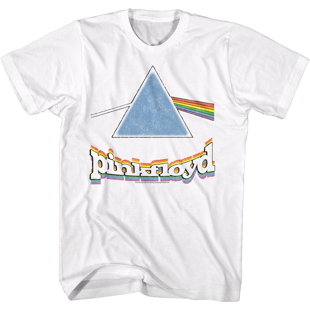 PINK FLOYD-RAINBOW PRISM W/LOGO-WHITE ADULT S/S TSHIRT