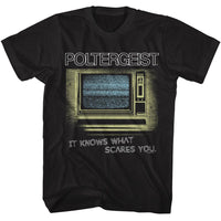 Thumbnail for POLTERGEIST-POLTERGEIST IT KNOWS WHAT SCARES YOU-BLACK ADULT S/S TSHIRT