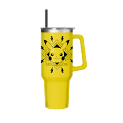 Pokemon Pikachu Face Bolts Badge  40oz Stainless Steel Tumbler w Handle – 12 pc ppk ($13.75 each)