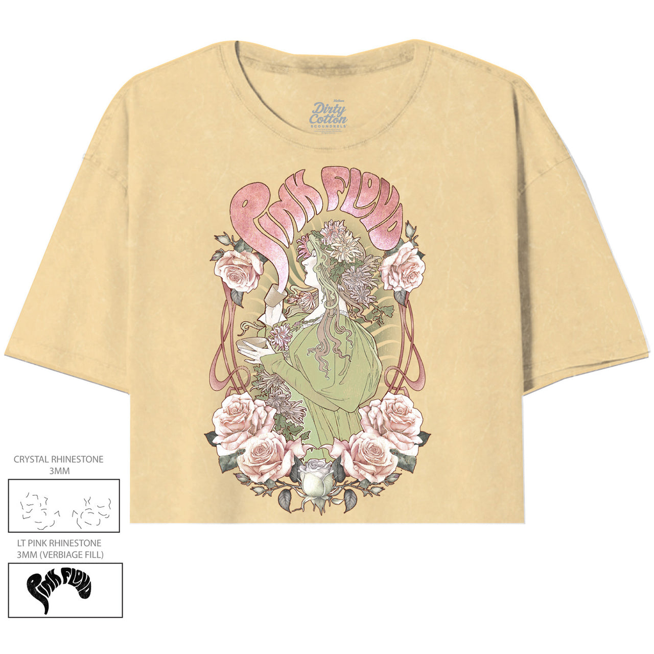 PINK FLOYD - PINK LADY MINERAL WASH OVERSIZED JUNIORS CROP
