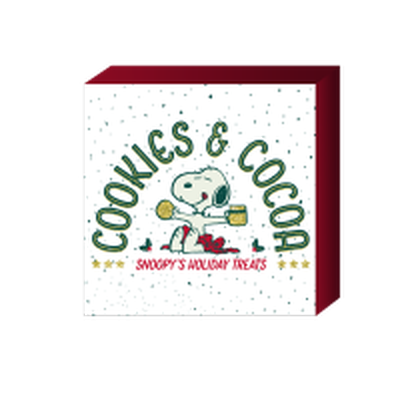 Peanuts Snoopy Cookies And Cocoa Glitter  6" x 6" x 1.5" Box Wall Sign – 16 pc ppk ($4.50 each)
