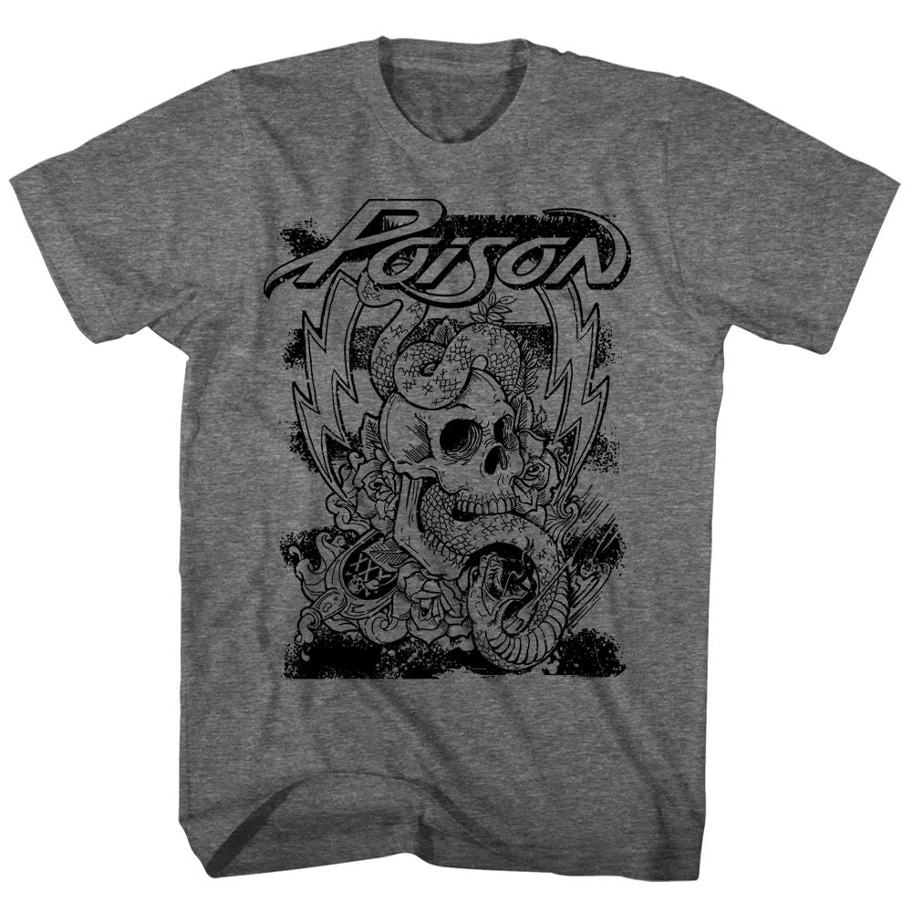 POISON-SKULL SNAKE LIGHTNING-GRAPHITE HEATHER ADULT S/S TSHIRT