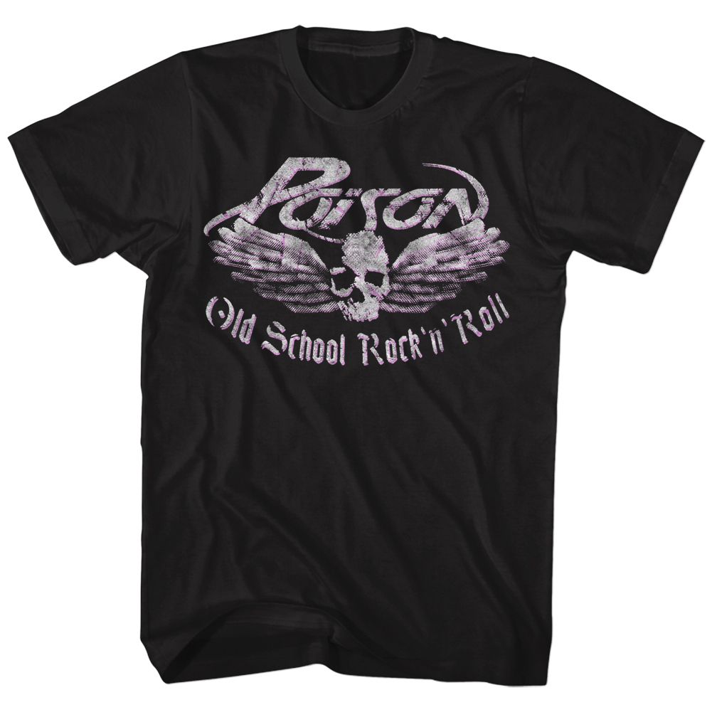 POISON-OLD SCHOOL ROCK N ROLL-BLACK ADULT S/S TSHIRT