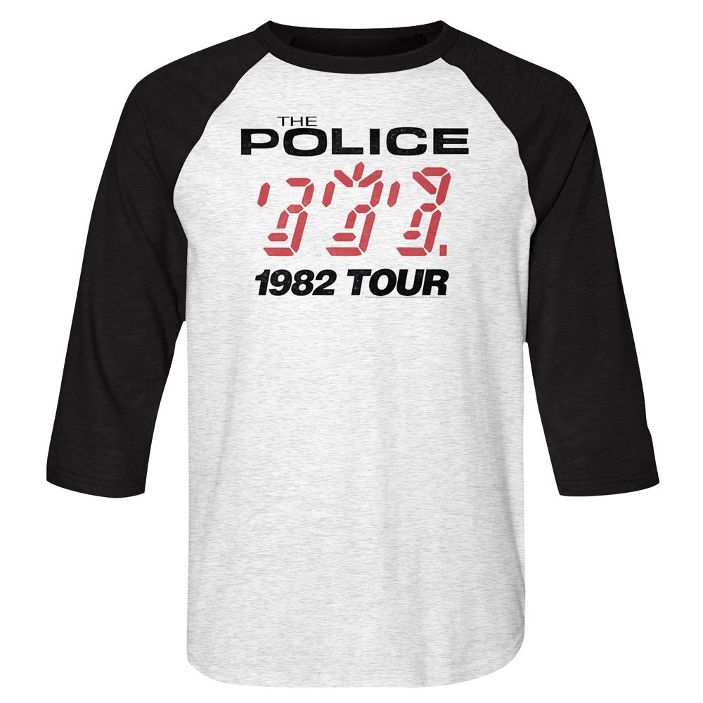 THE POLICE-1982 TOUR-WHITE HEATHER/VINTAGE BLACK ADULT 3/4 SLEEVE RAGLAN