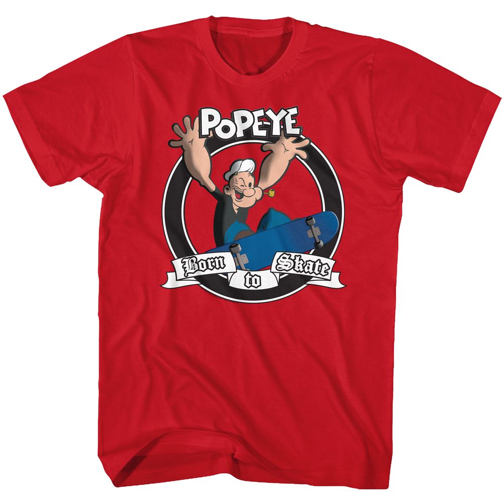 POPEYE-BORN TO SKATE-RED ADULT S/S TSHIRT