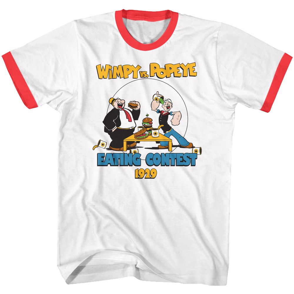 POPEYE-EATING CONTEST-WHITE/RED ADULT S/S RINGER TSHIRT