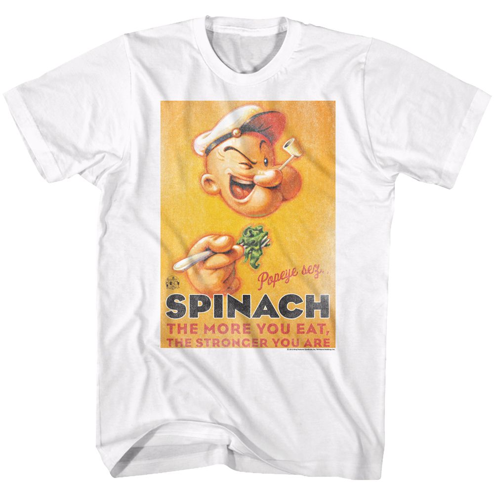 POPEYE-SPINACH STYLE-WHITE ADULT S/S TSHIRT