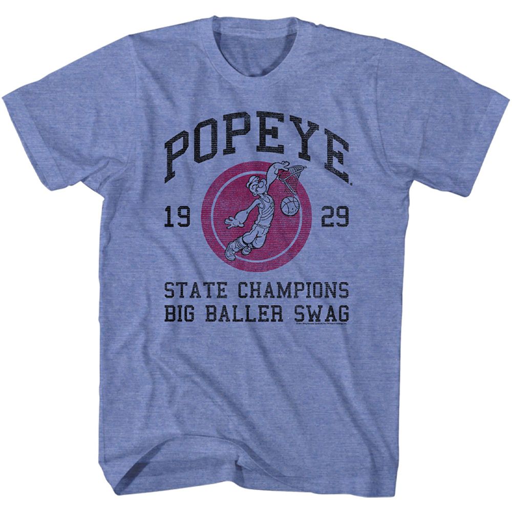 POPEYE-BIG BALLER SWING-LIGHT BLUE HEATHER ADULT S/S TSHIRT