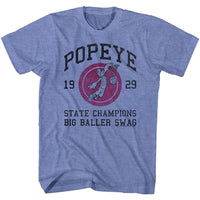 Thumbnail for POPEYE-BIG BALLER SWING-LIGHT BLUE HEATHER ADULT S/S TSHIRT