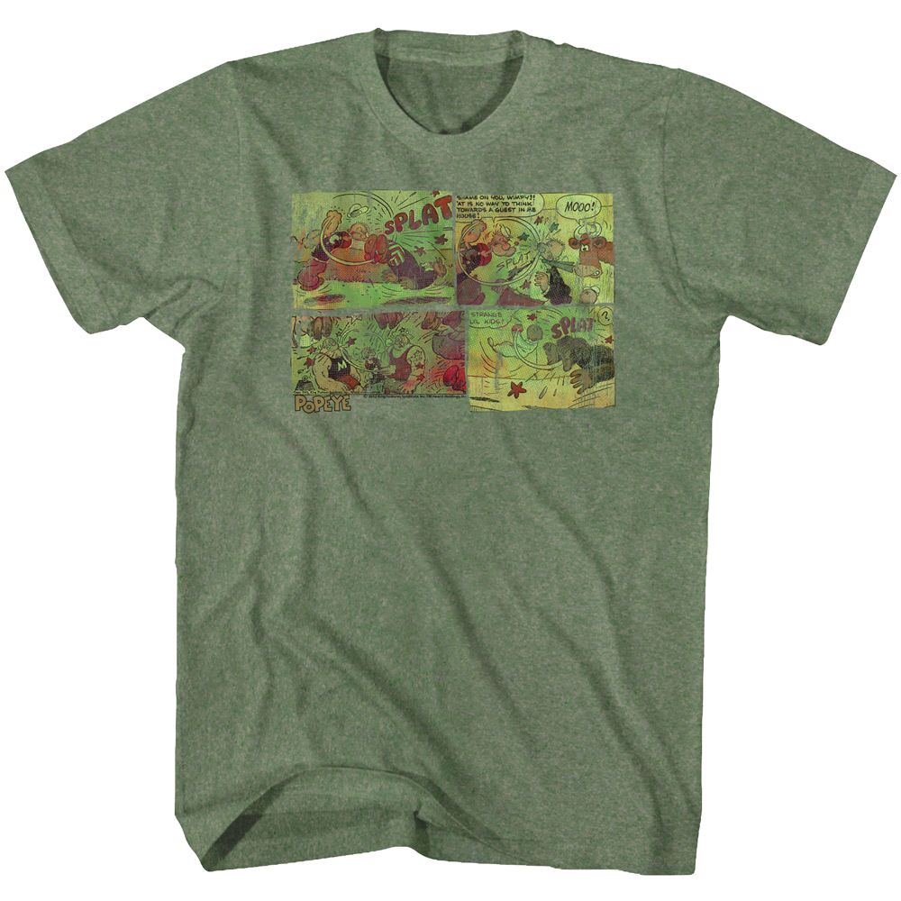POPEYE-FIGHTIN AROUND THE WORLD-MILITARY GREEN ADULT S/S TSHIRT
