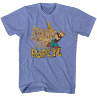 Thumbnail for POPEYE-FIGHTIN POPEYE-LIGHT BLUE HEATHER ADULT S/S TSHIRT