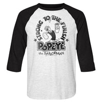 Thumbnail for POPEYE-STRONG FINISH-WHITE HEATHER/VINTAGE BLACK ADULT 3/4 SLEEVE RAGLAN
