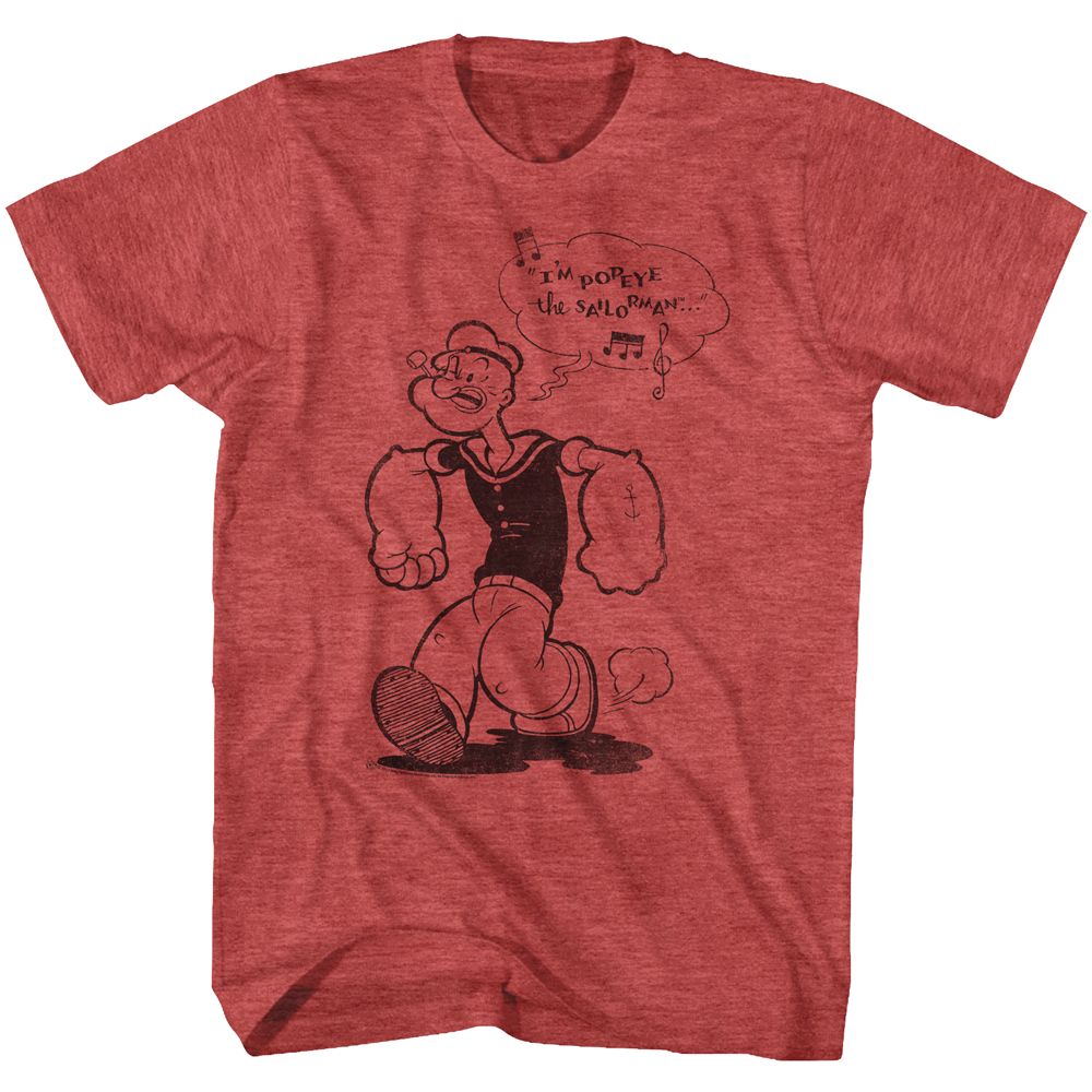 POPEYE-SAILORMAN-RED HEATHER ADULT S/S TSHIRT