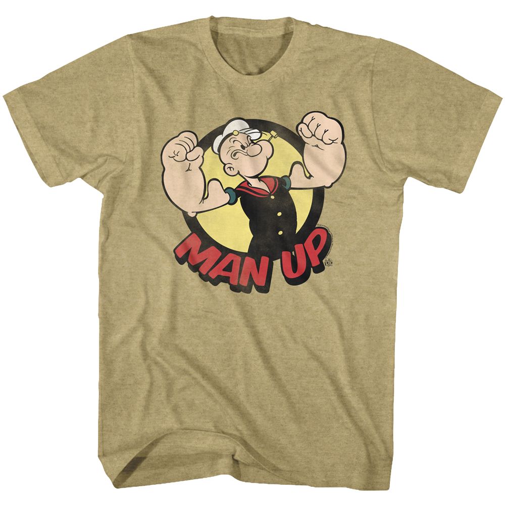 POPEYE-MAN UP-KHAKI HEATHER ADULT S/S TSHIRT
