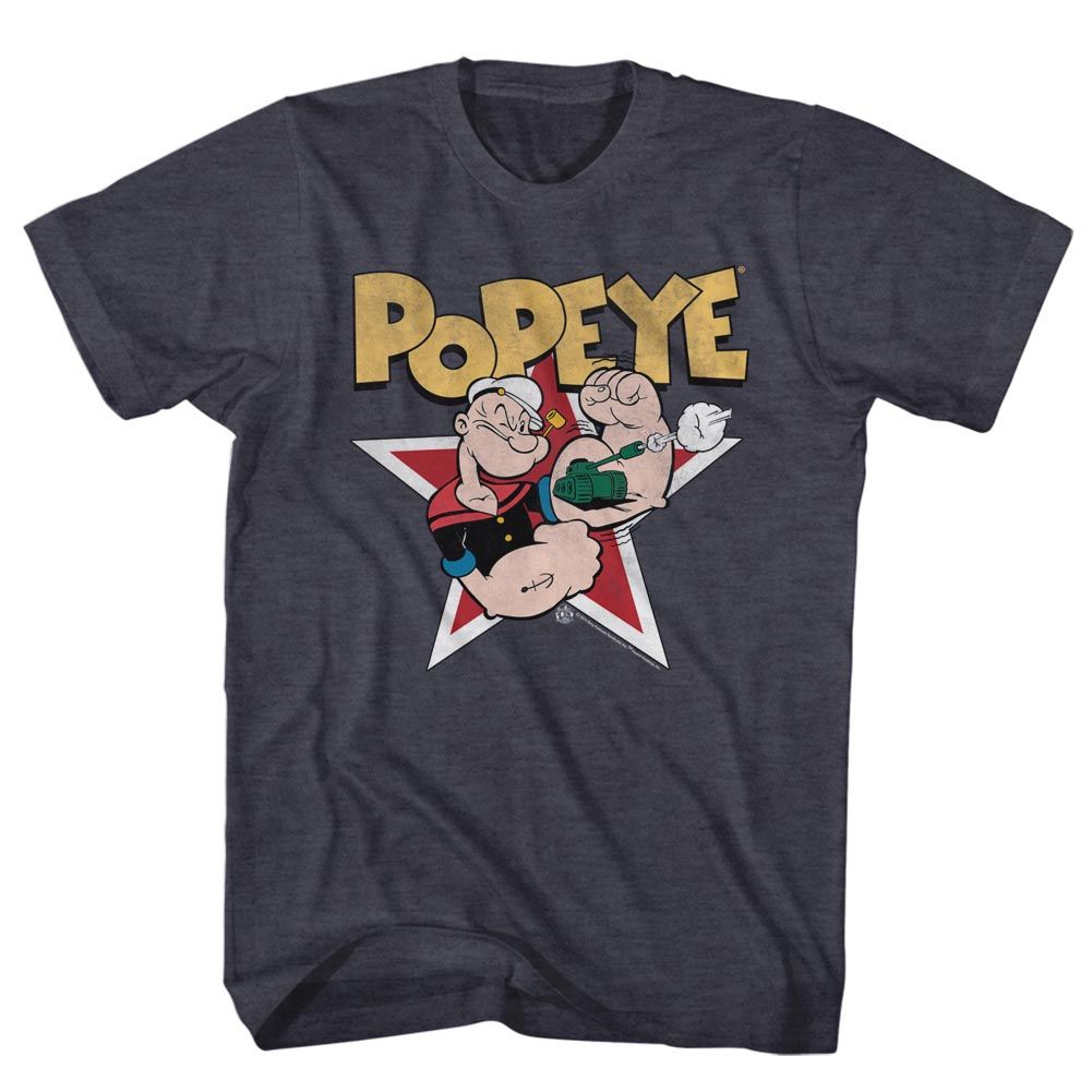 POPEYE-POPEYESTAR-NAVY HEATHER ADULT S/S TSHIRT